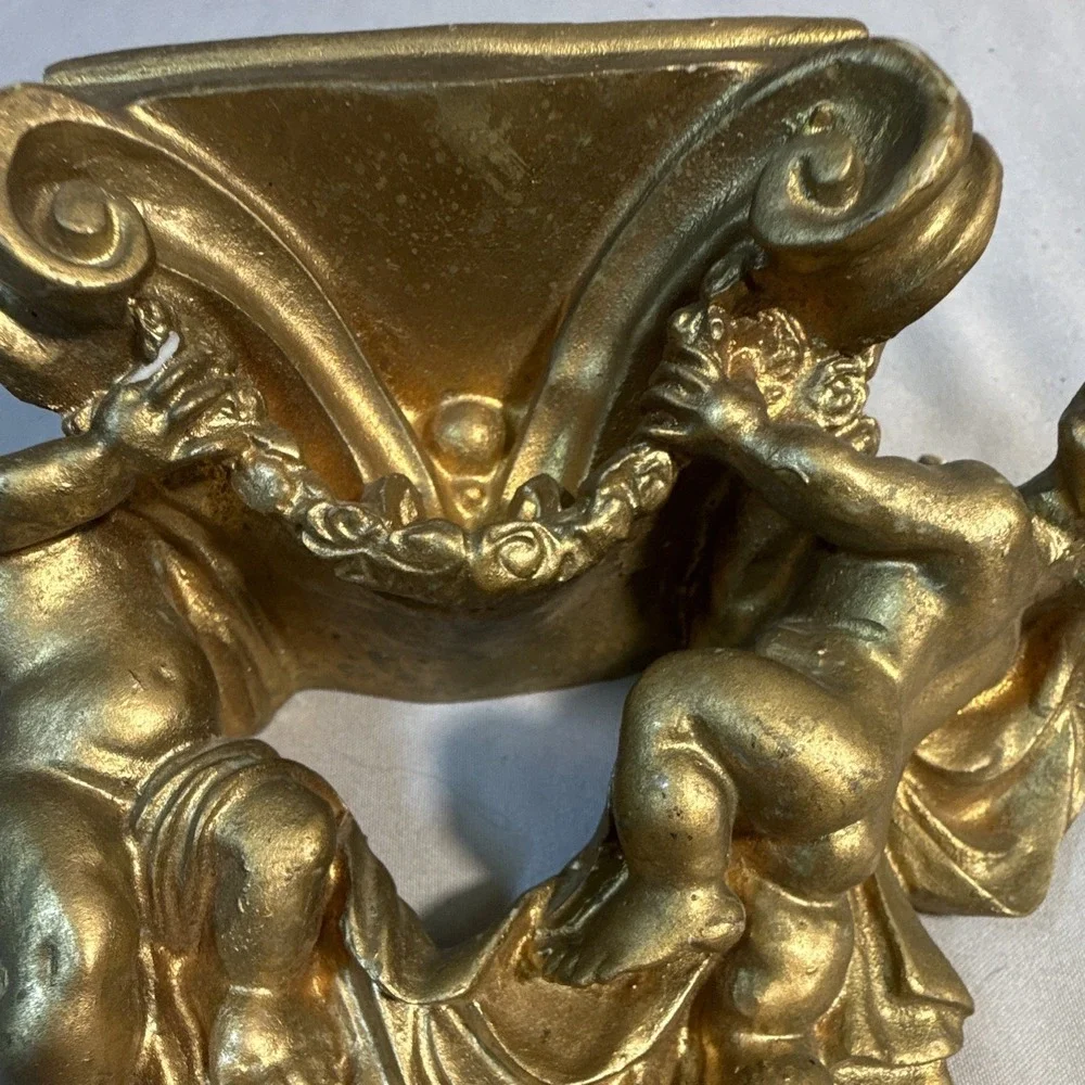 Gold Tone Metal Cherub Angel Wall Shelf Bracket Decor 3D Rococo 6.5in